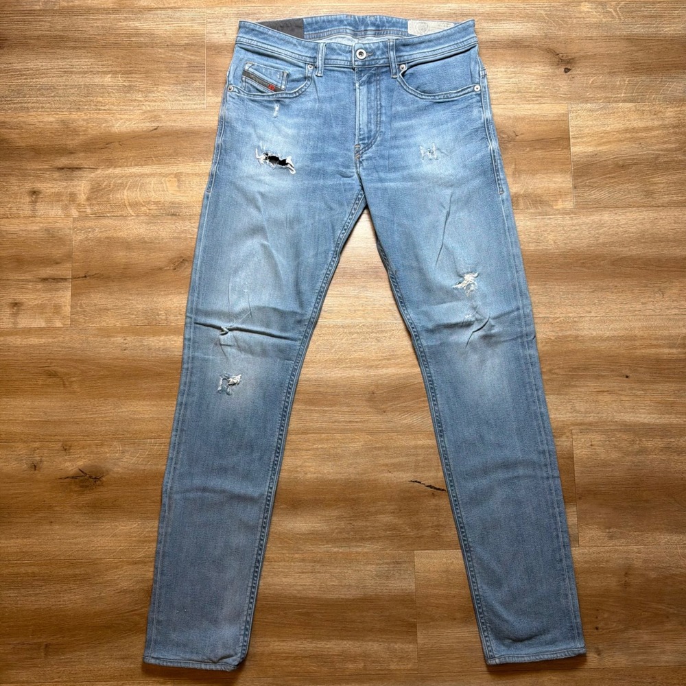 Diesel Thommer Jeans Mens 30x32 Light Blue Slim Skinny Distressed Stretch 084NV